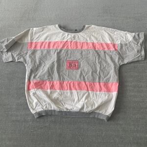 Vintage 80s BB Sports T Shirt Women XL Striped Casual New Wave Retro Cotton